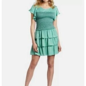 𝅺BCBGMAXAZRIA Light Aqua Smocked Lara Dress